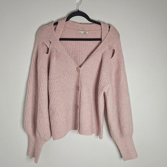 Dex Sweaters - Soft Pink V-Neck Cardigan with Cutouts Small